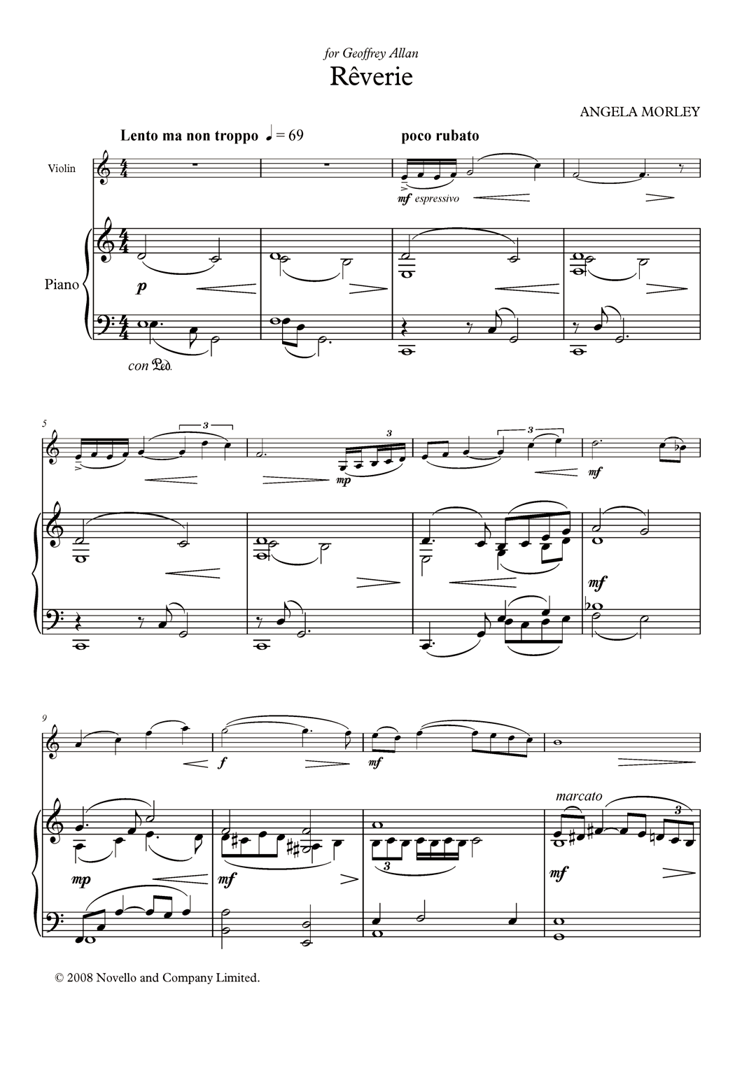 Angela Morley Reverie (score and parts) sheet music notes and chords arranged for Violin Solo
