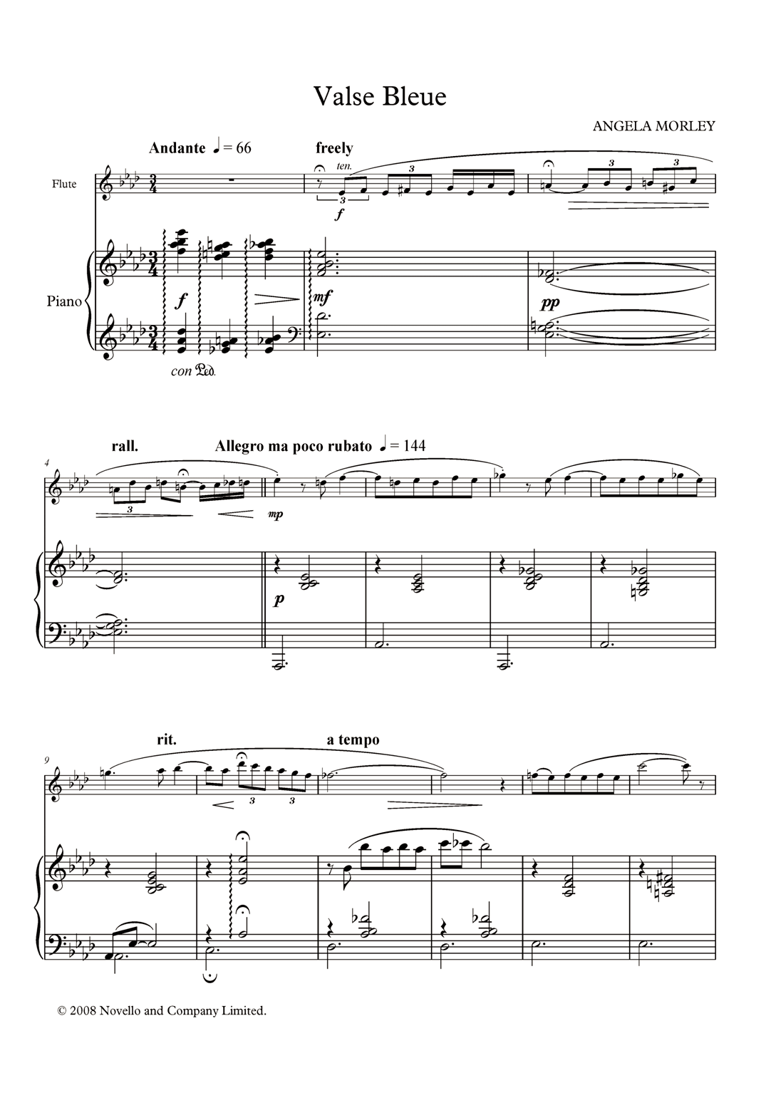 Angela Morley Valse Bleue (score and parts) sheet music notes and chords arranged for Flute Solo
