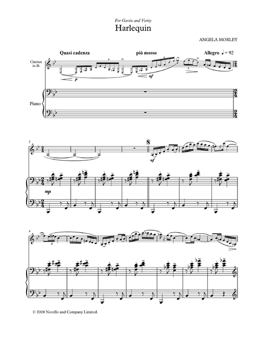 Angela Morley Harlequin (score and parts) sheet music notes and chords arranged for Clarinet Solo