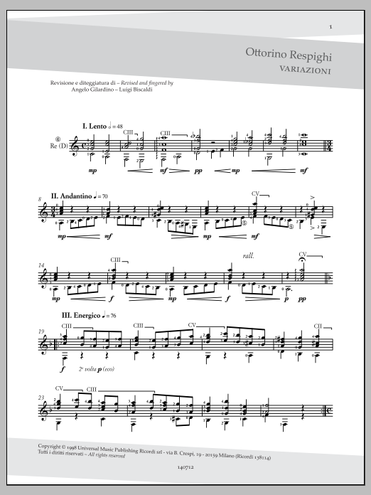 Angelo Gilardino Variazioni (Variations) sheet music notes and chords arranged for Piano, Vocal & Guitar Chords (Right-Hand Melody)