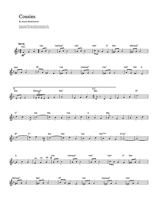 Angelo Badalamenti Cousins sheet music notes and chords. Download Printable PDF.