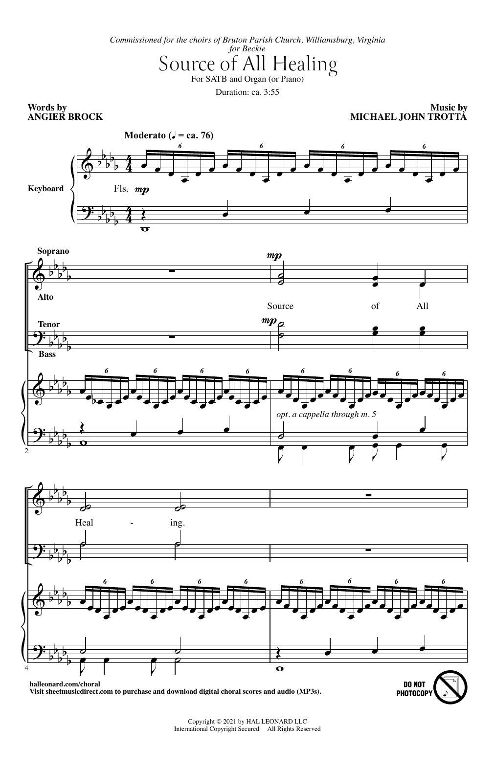 Angier Brock and Michael John Trotta Source Of All Healing sheet music notes and chords arranged for SATB Choir