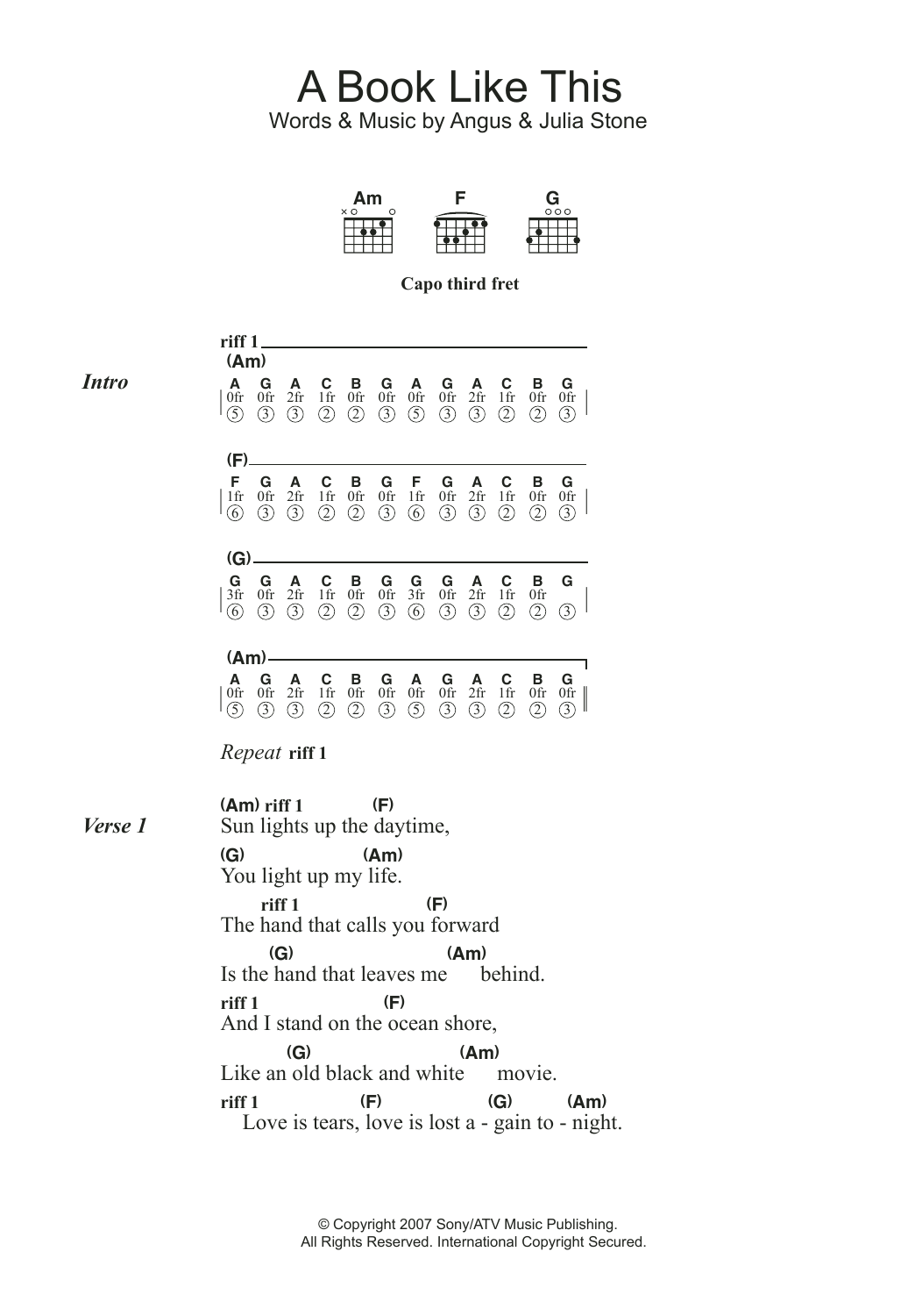 Angus & Julia Stone A Book Like This sheet music notes and chords arranged for Guitar Chords/Lyrics