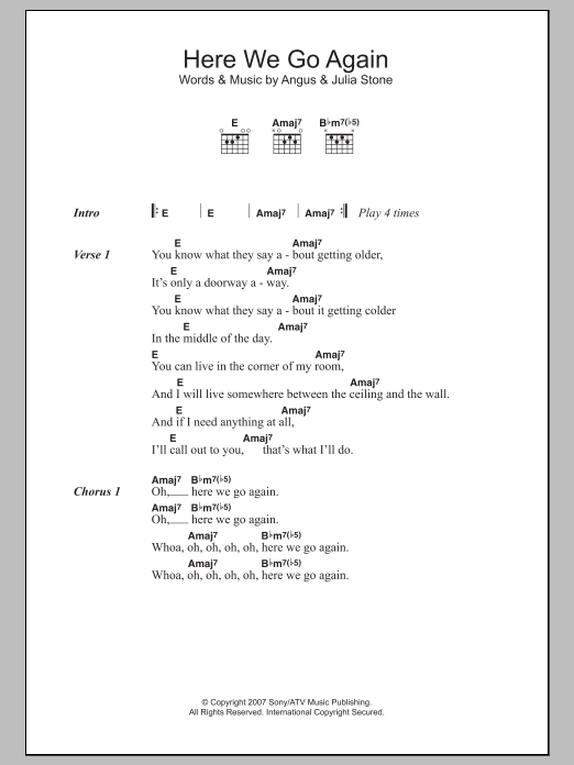 Angus & Julia Stone Here We Go Again sheet music notes and chords arranged for Guitar Chords/Lyrics