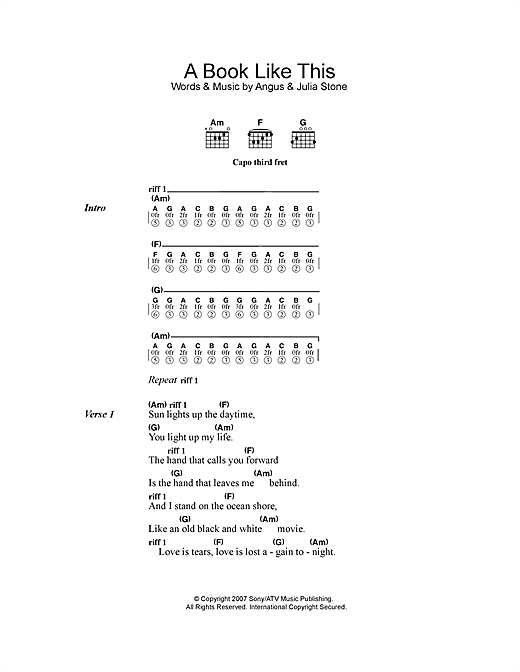 Angus & Julia Stone A Book Like This sheet music notes and chords arranged for Guitar Chords/Lyrics