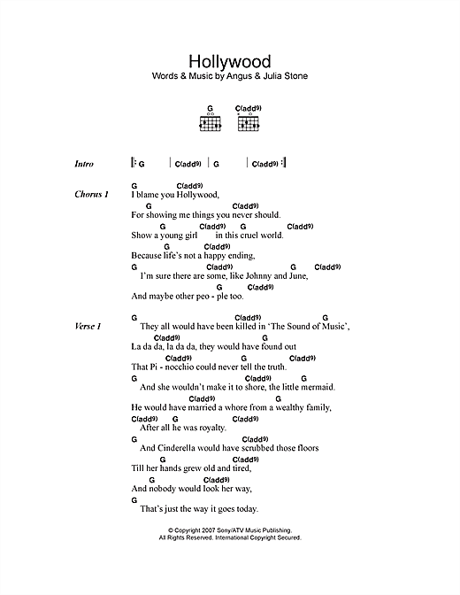 Angus & Julia Stone Hollywood sheet music notes and chords arranged for Guitar Chords/Lyrics