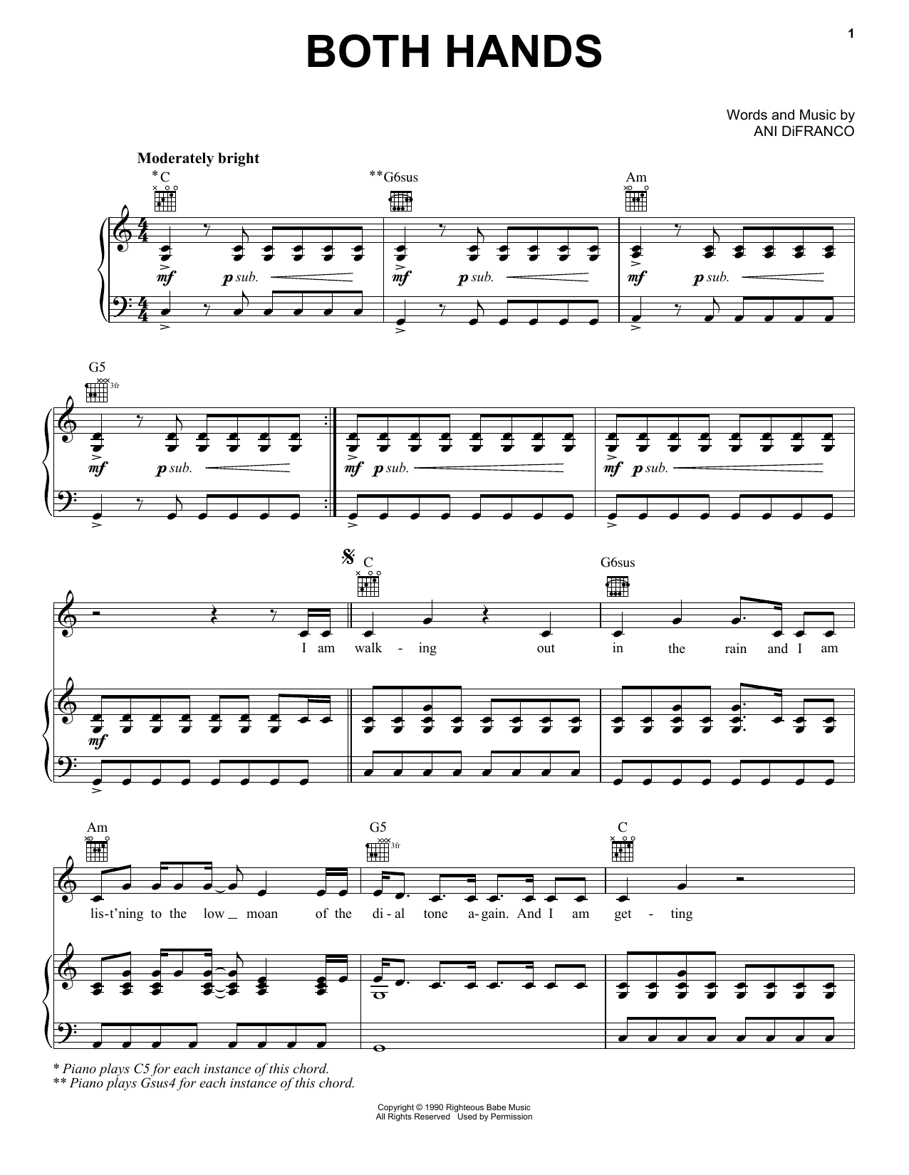 Ani DiFranco Both Hands sheet music notes and chords arranged for Piano, Vocal & Guitar Chords (Right-Hand Melody)