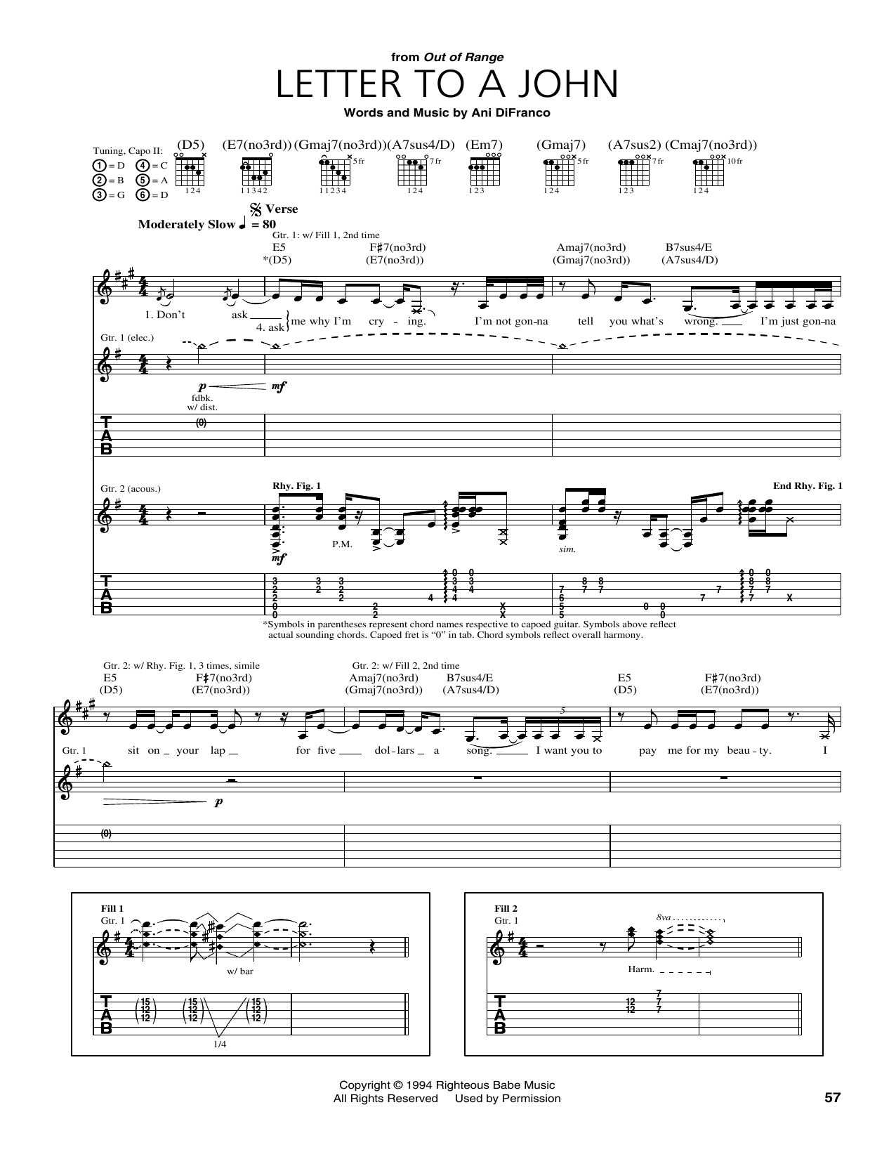 Ani DiFranco Letter To A John sheet music notes and chords arranged for Guitar Tab