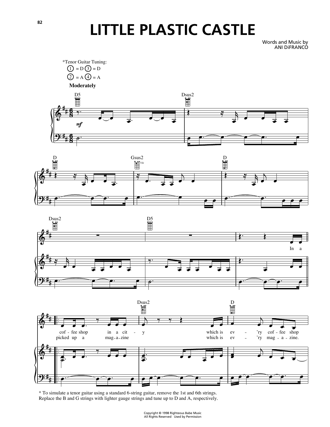 Ani DiFranco Little Plastic Castle sheet music notes and chords arranged for Piano, Vocal & Guitar Chords (Right-Hand Melody)