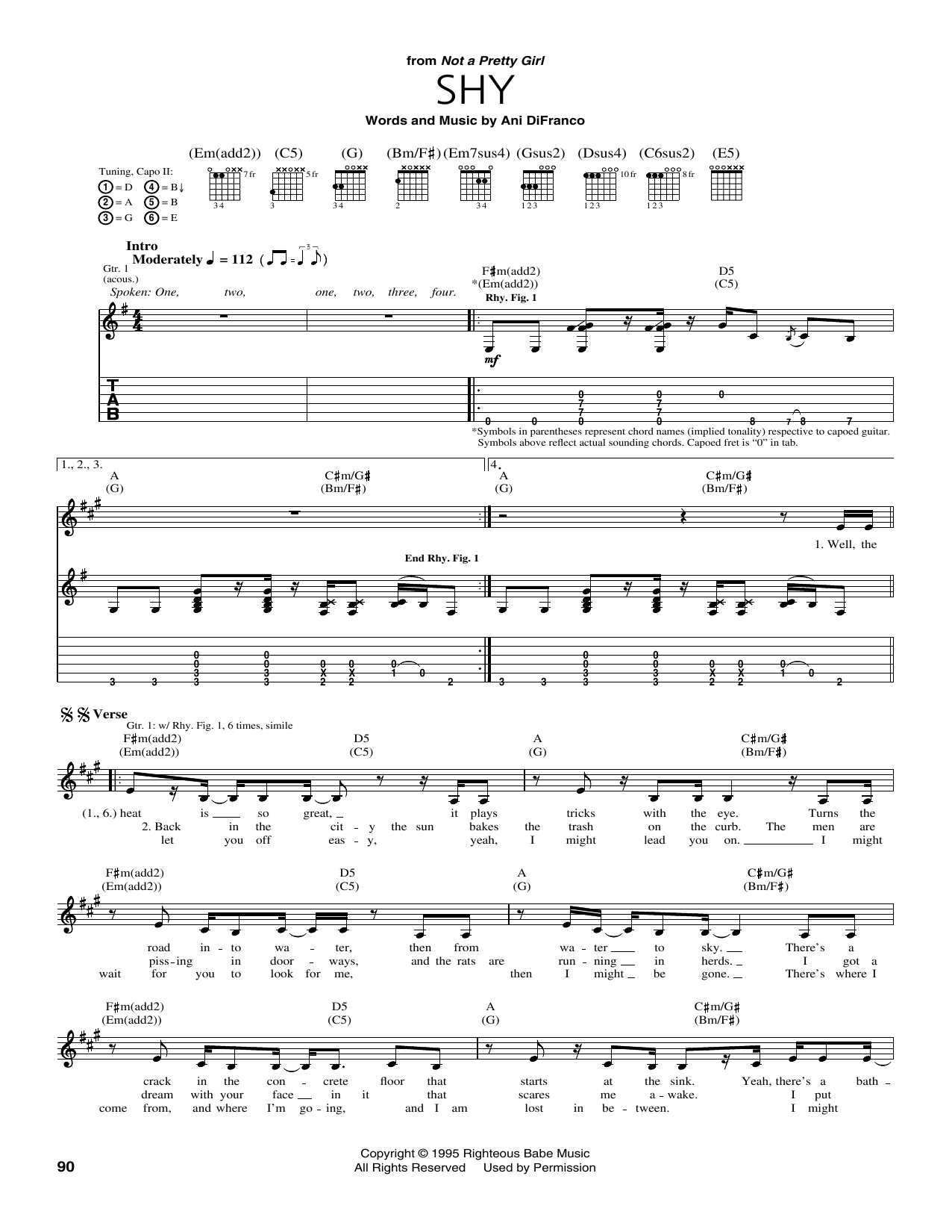 Ani DiFranco Shy sheet music notes and chords arranged for Guitar Tab