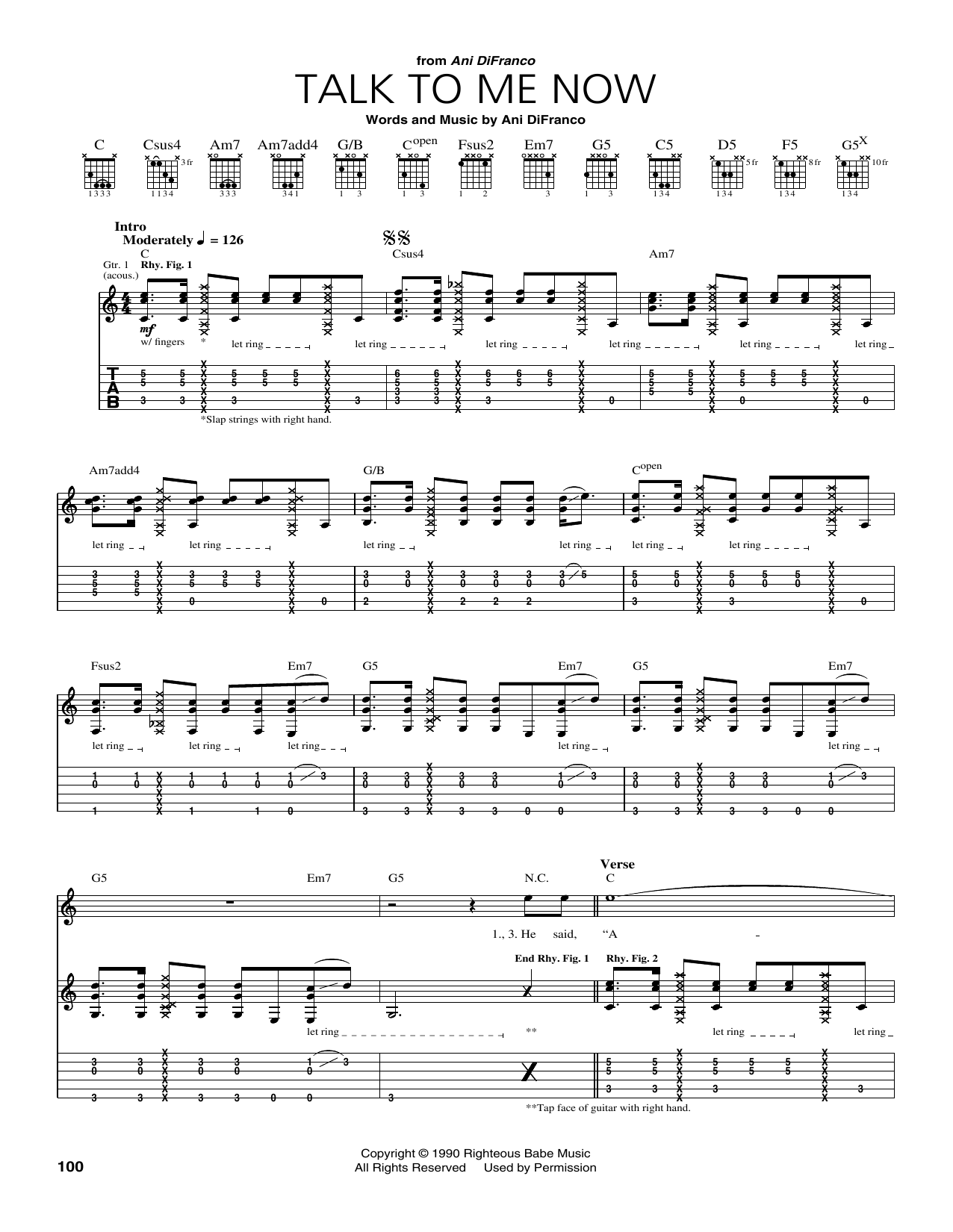 Ani DiFranco Talk To Me Now sheet music notes and chords arranged for Guitar Tab