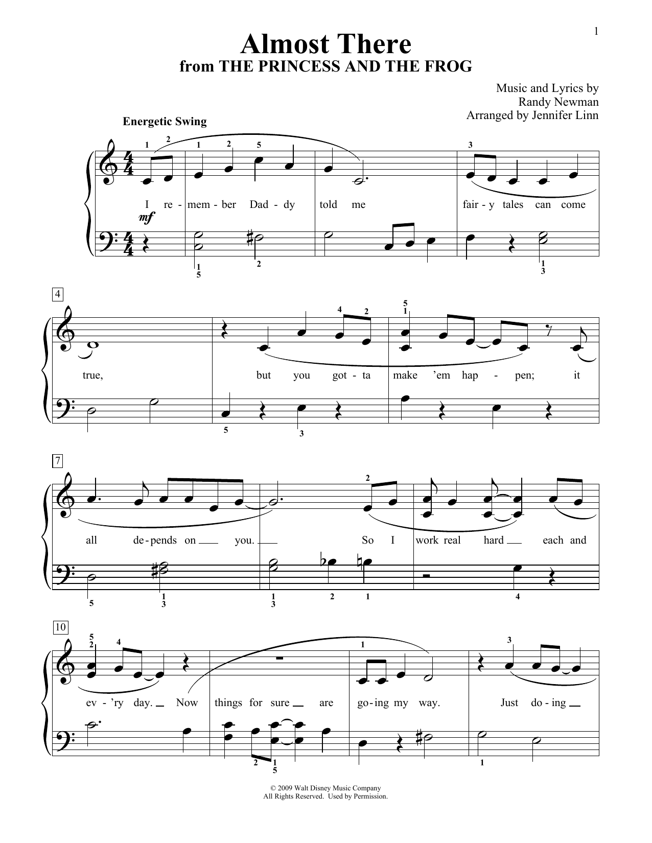 Anika Noni Rose Almost There (from The Princess and the Frog) (arr. Jennifer Linn) sheet music notes and chords arranged for Educational Piano