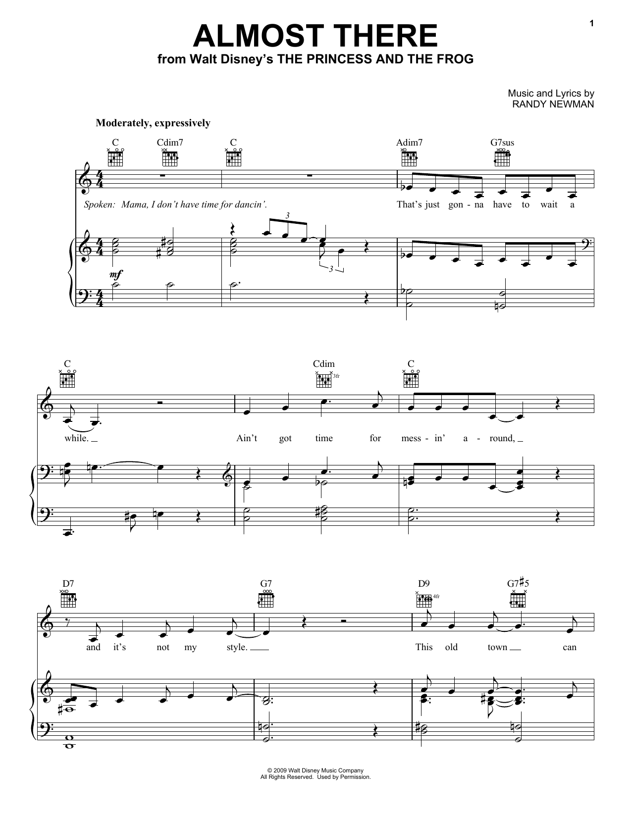 Anika Noni Rose Almost There (from The Princess And The Frog) sheet music notes and chords arranged for Very Easy Piano