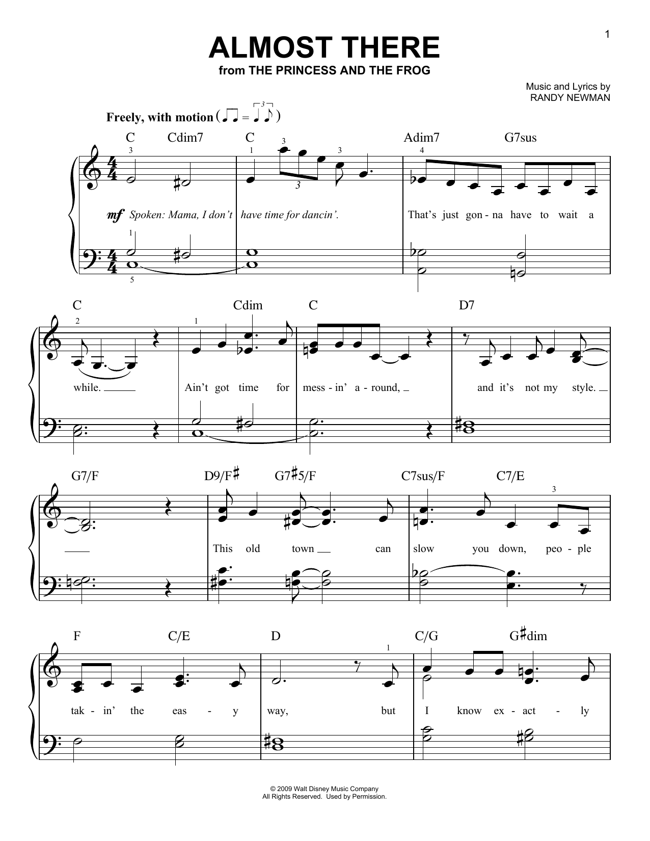 Anika Noni Rose Almost There sheet music notes and chords arranged for Easy Piano