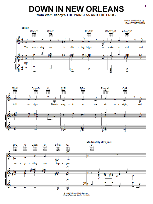 Anika Noni Rose Down In New Orleans (from The Princess and the Frog) sheet music notes and chords arranged for Piano, Vocal & Guitar Chords (Right-Hand Melody)
