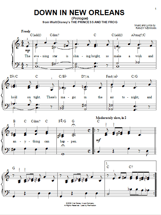 Anika Noni Rose Down In New Orleans sheet music notes and chords arranged for Piano, Vocal & Guitar Chords