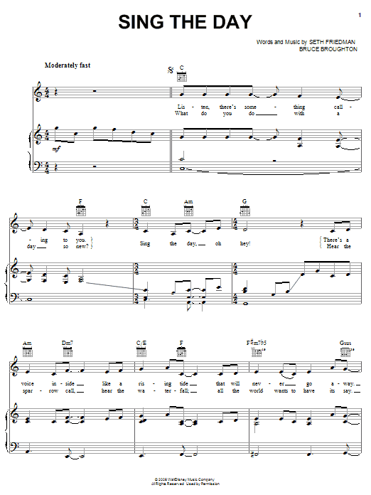 Anika Noni Sing The Day sheet music notes and chords arranged for Piano, Vocal & Guitar Chords (Right-Hand Melody)