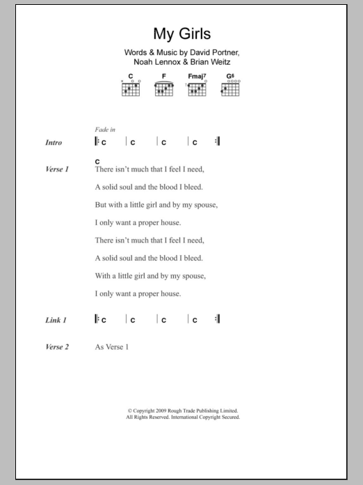 Animal Collective My Girls sheet music notes and chords arranged for Guitar Chords/Lyrics