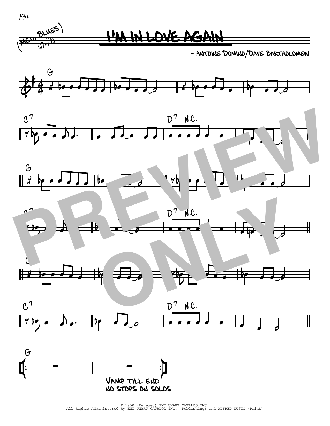 Animals I'm In Love Again sheet music notes and chords arranged for Real Book – Melody & Chords