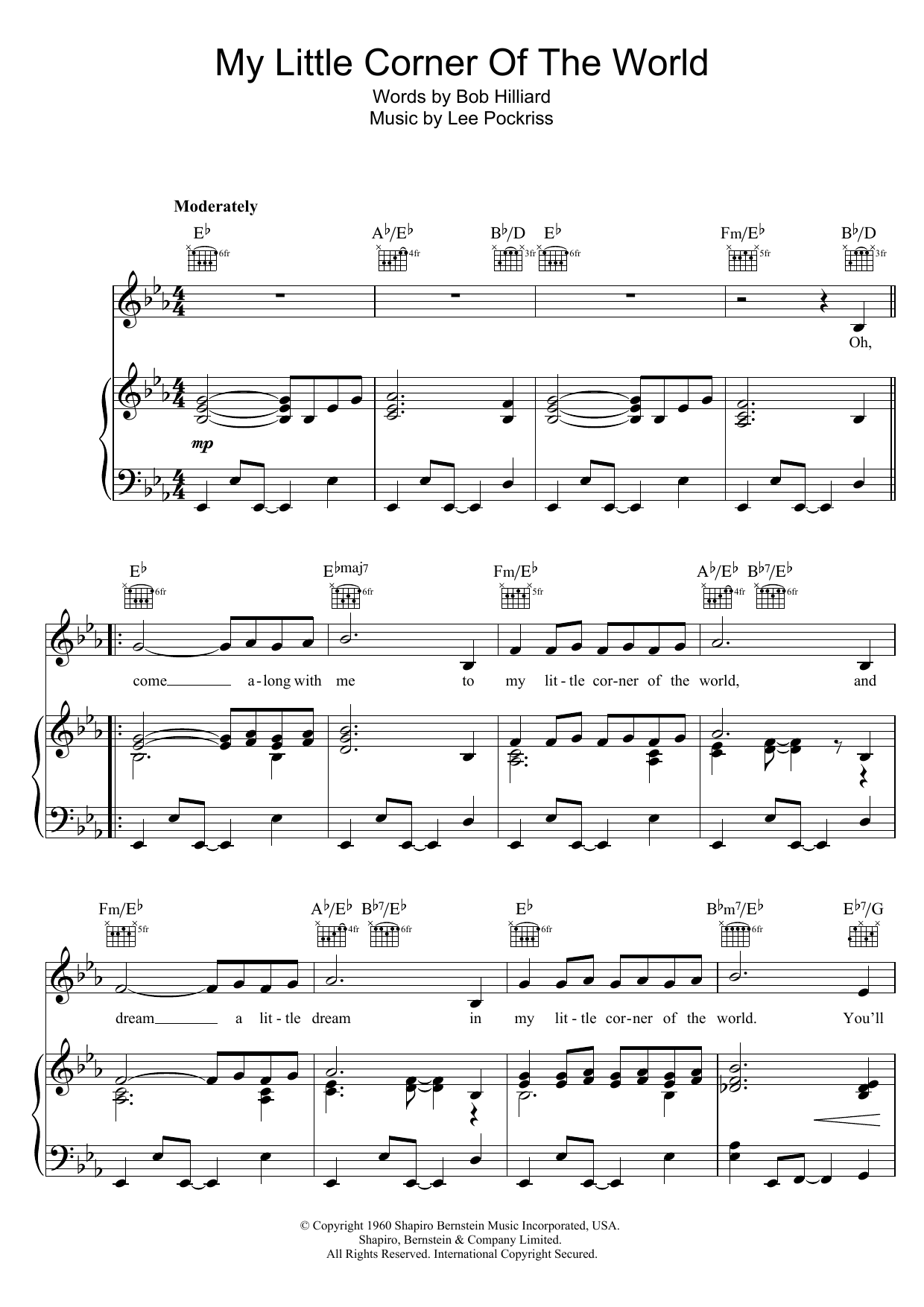 Anita Bryant My Little Corner Of The World sheet music notes and chords arranged for Piano, Vocal & Guitar Chords