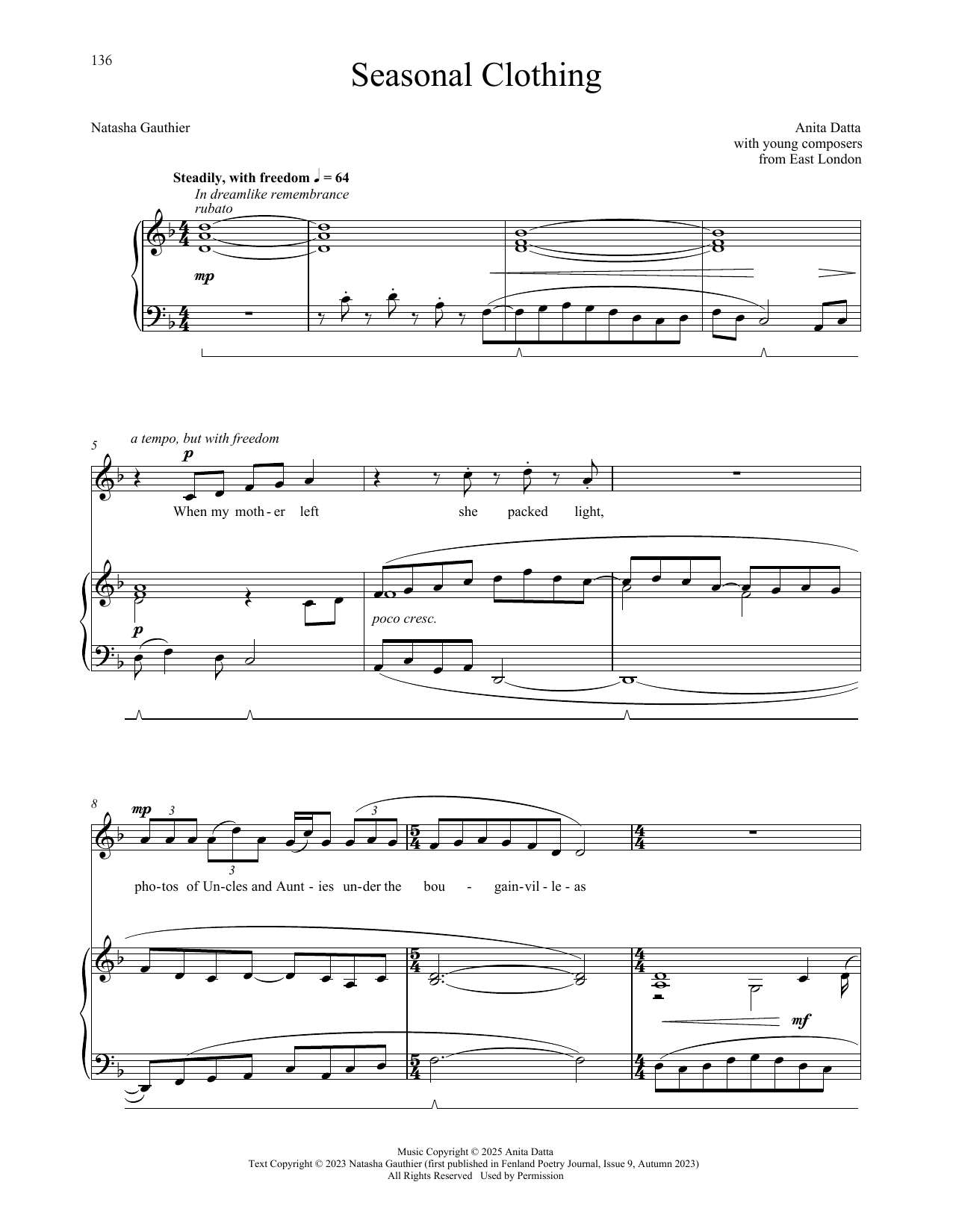 Anita Datta Seasonal Clothing sheet music notes and chords arranged for Piano & Vocal