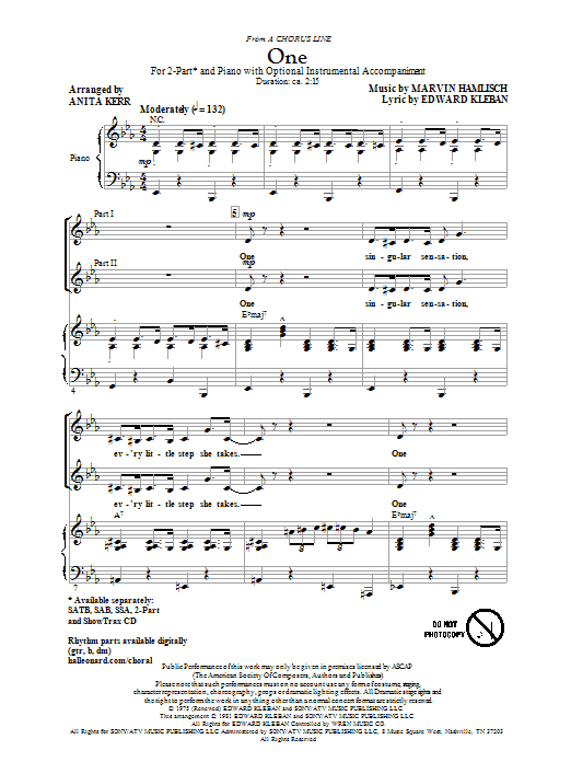 Anita Kerr One (from A Chorus Line) sheet music notes and chords arranged for 2-Part Choir