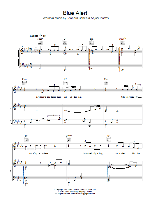 Anjani Blue Alert sheet music notes and chords arranged for Piano, Vocal & Guitar Chords