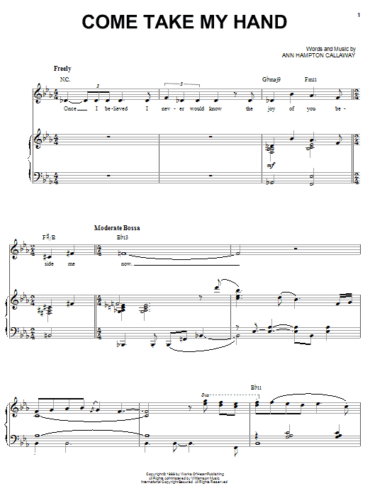 Ann Hampton Callaway Come Take My Hand sheet music notes and chords arranged for Piano & Vocal