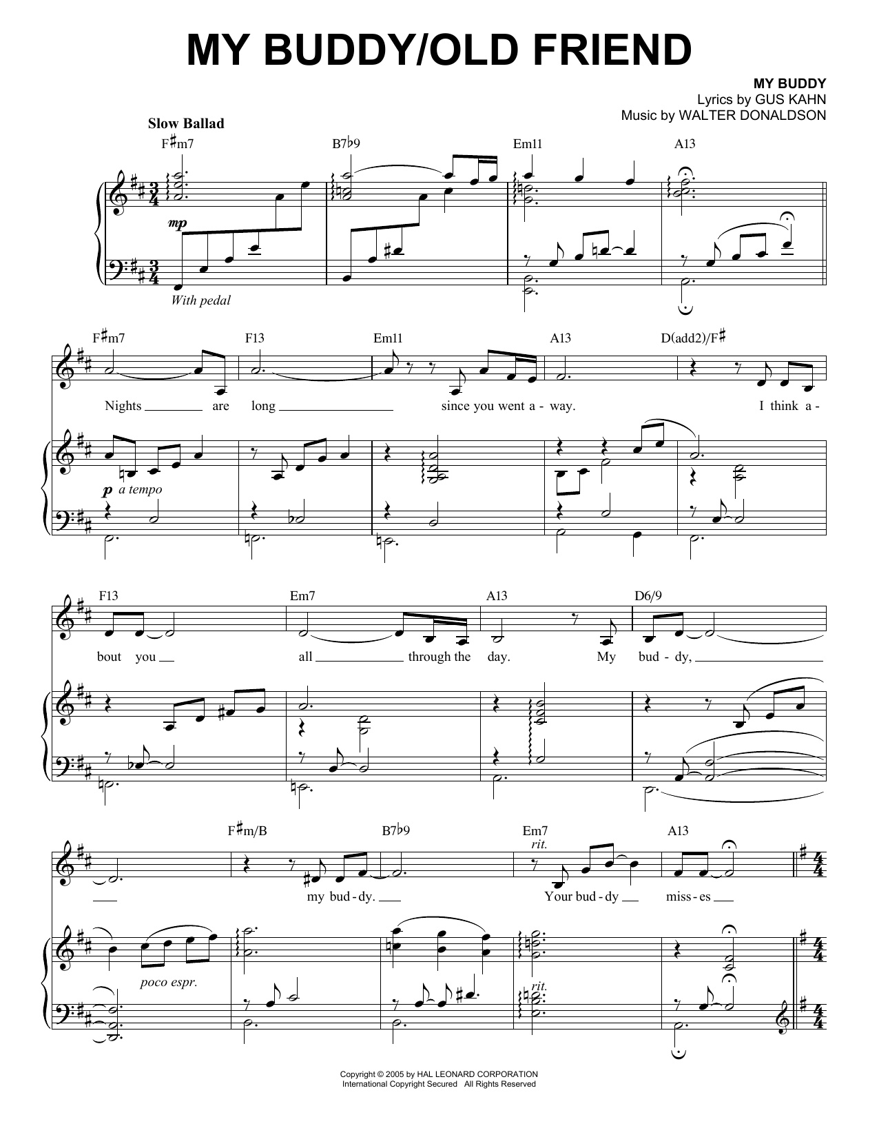 Ann Hampton Callaway My Buddy / Old Friend sheet music notes and chords arranged for Piano & Vocal