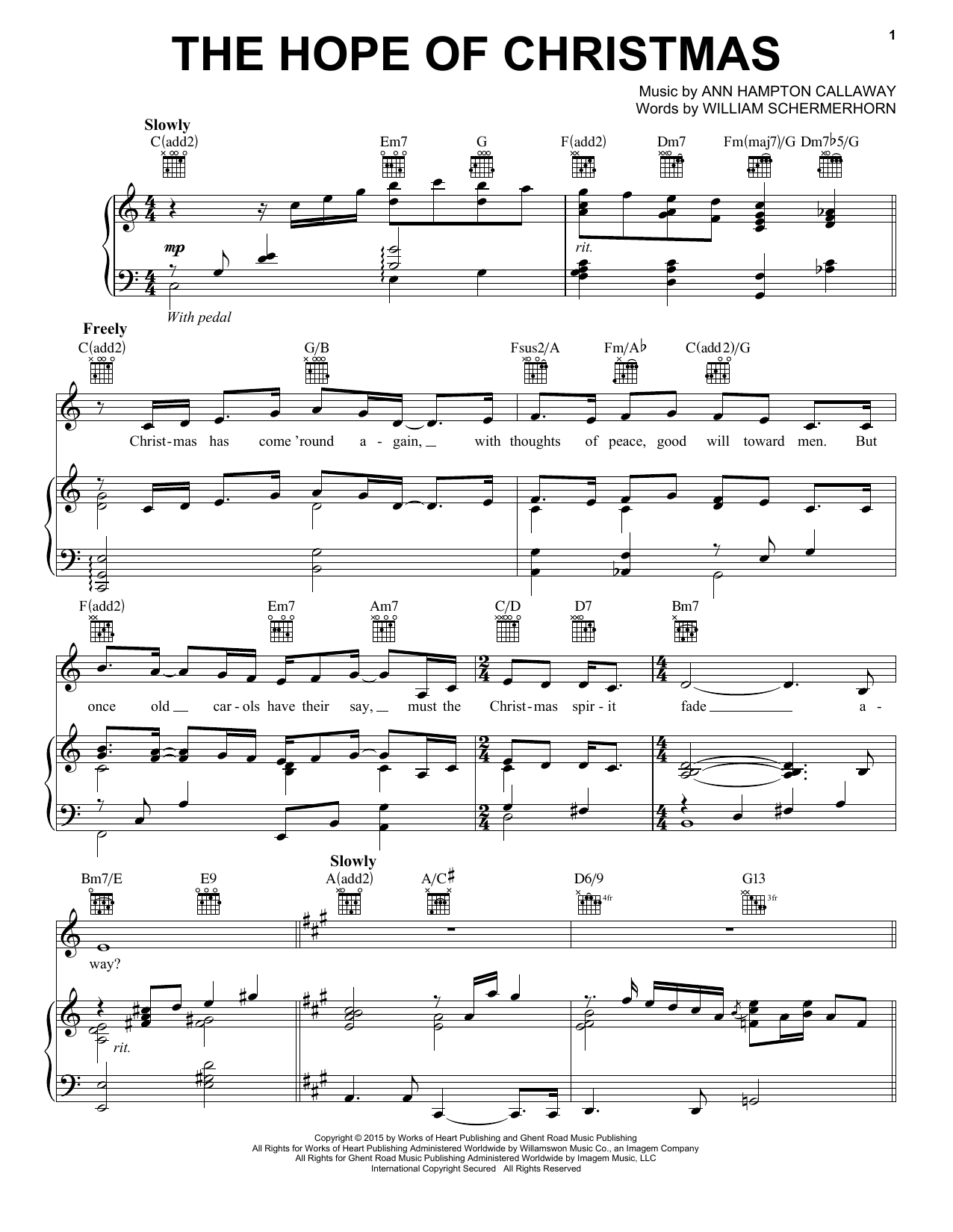 Ann Hampton Callaway The Hope Of Christmas sheet music notes and chords arranged for Piano, Vocal & Guitar Chords (Right-Hand Melody)