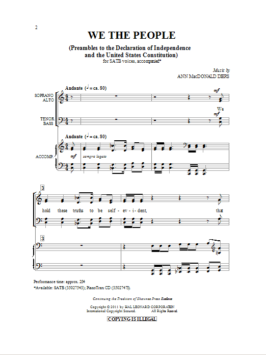 Ann MacDonald Diers We The People sheet music notes and chords arranged for SATB Choir
