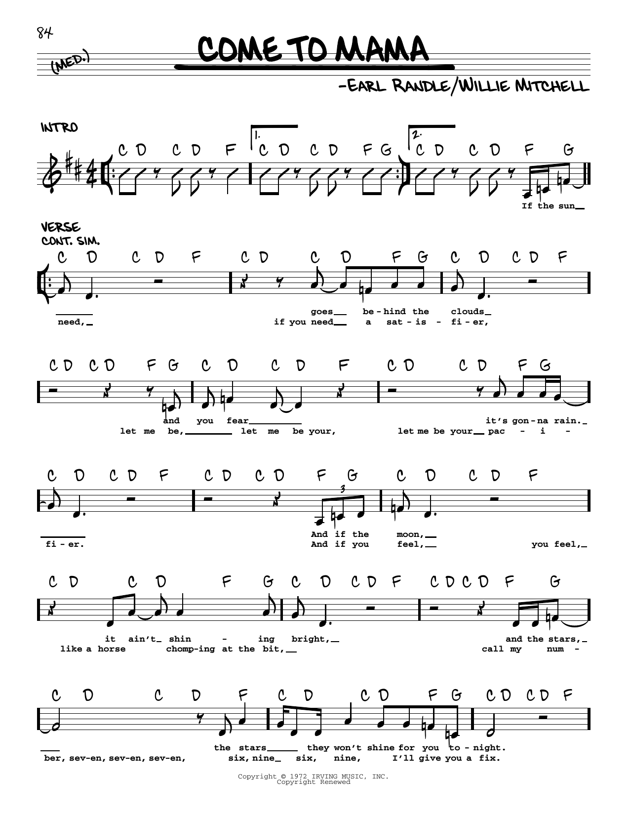 Ann Peebles Come To Mama sheet music notes and chords arranged for Real Book – Melody & Chords