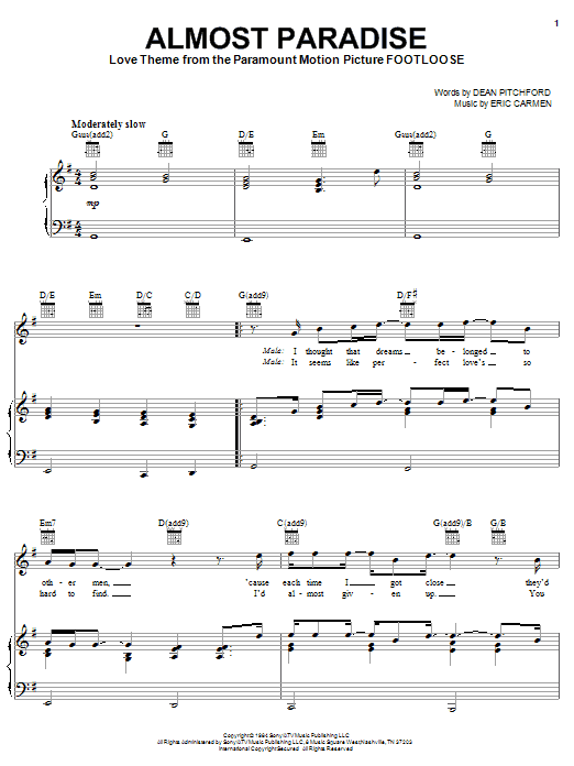 Ann Wilson & Mike Reno Almost Paradise sheet music notes and chords arranged for Solo Guitar