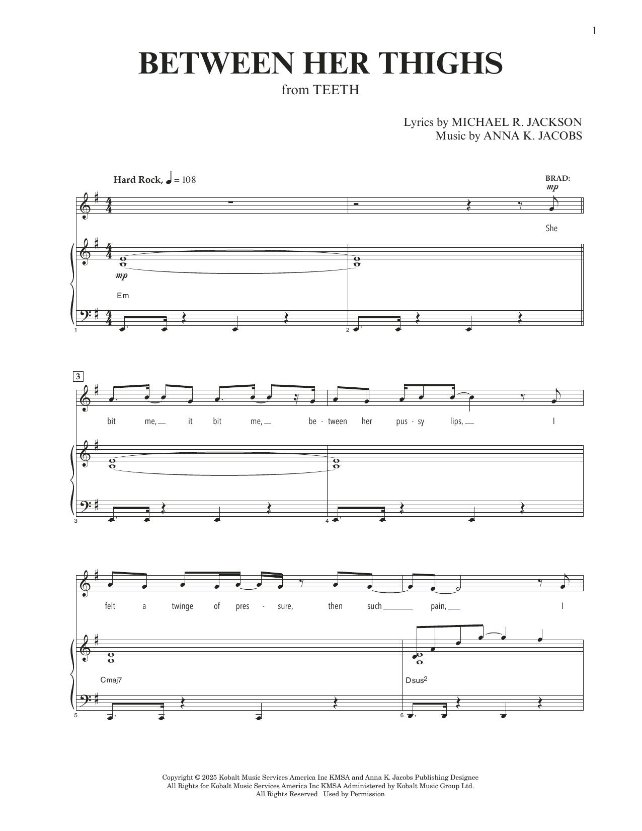 Anna K. Jacobs and Michael R. Jackson Between Her Thighs (from Teeth) sheet music notes and chords arranged for Piano & Vocal