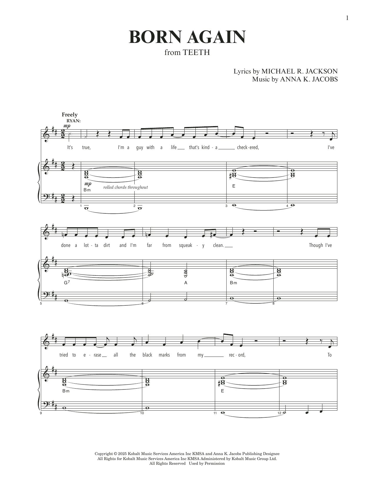 Anna K. Jacobs and Michael R. Jackson Born Again (from Teeth) sheet music notes and chords arranged for Piano & Vocal