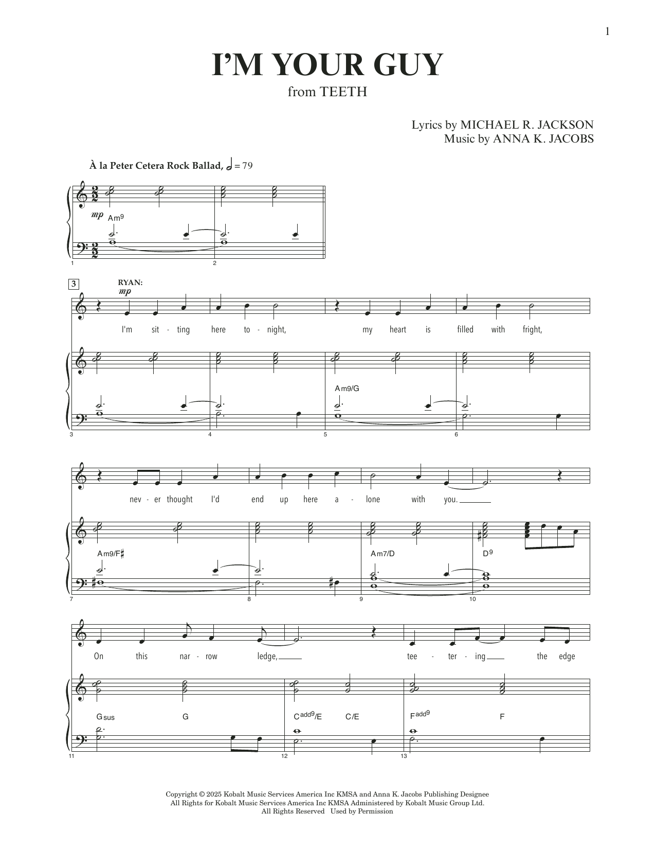Anna K. Jacobs and Michael R. Jackson I'm Your Guy (from Teeth) sheet music notes and chords arranged for Piano & Vocal