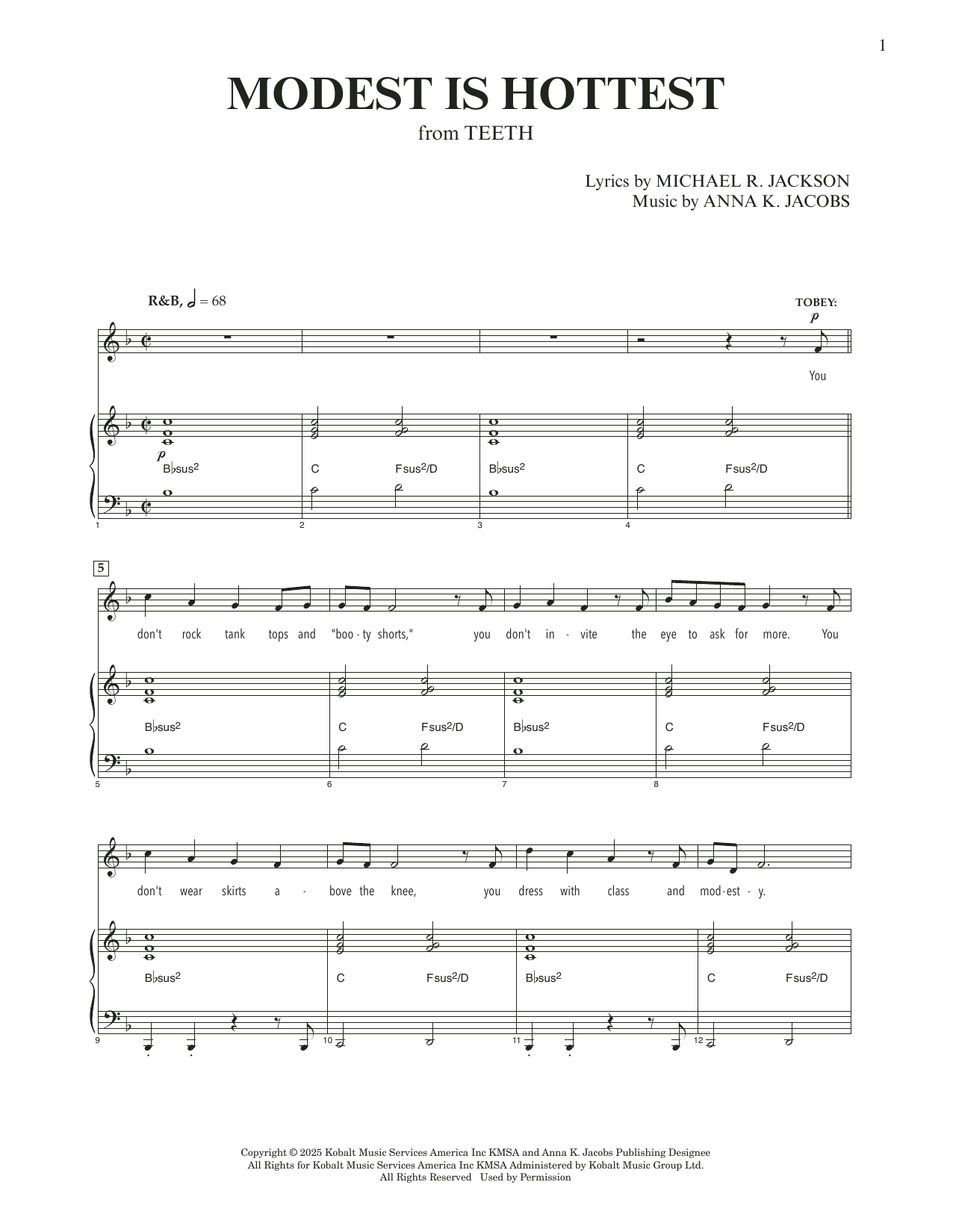 Anna K. Jacobs and Michael R. Jackson Modest Is Hottest (from Teeth) sheet music notes and chords arranged for Piano & Vocal
