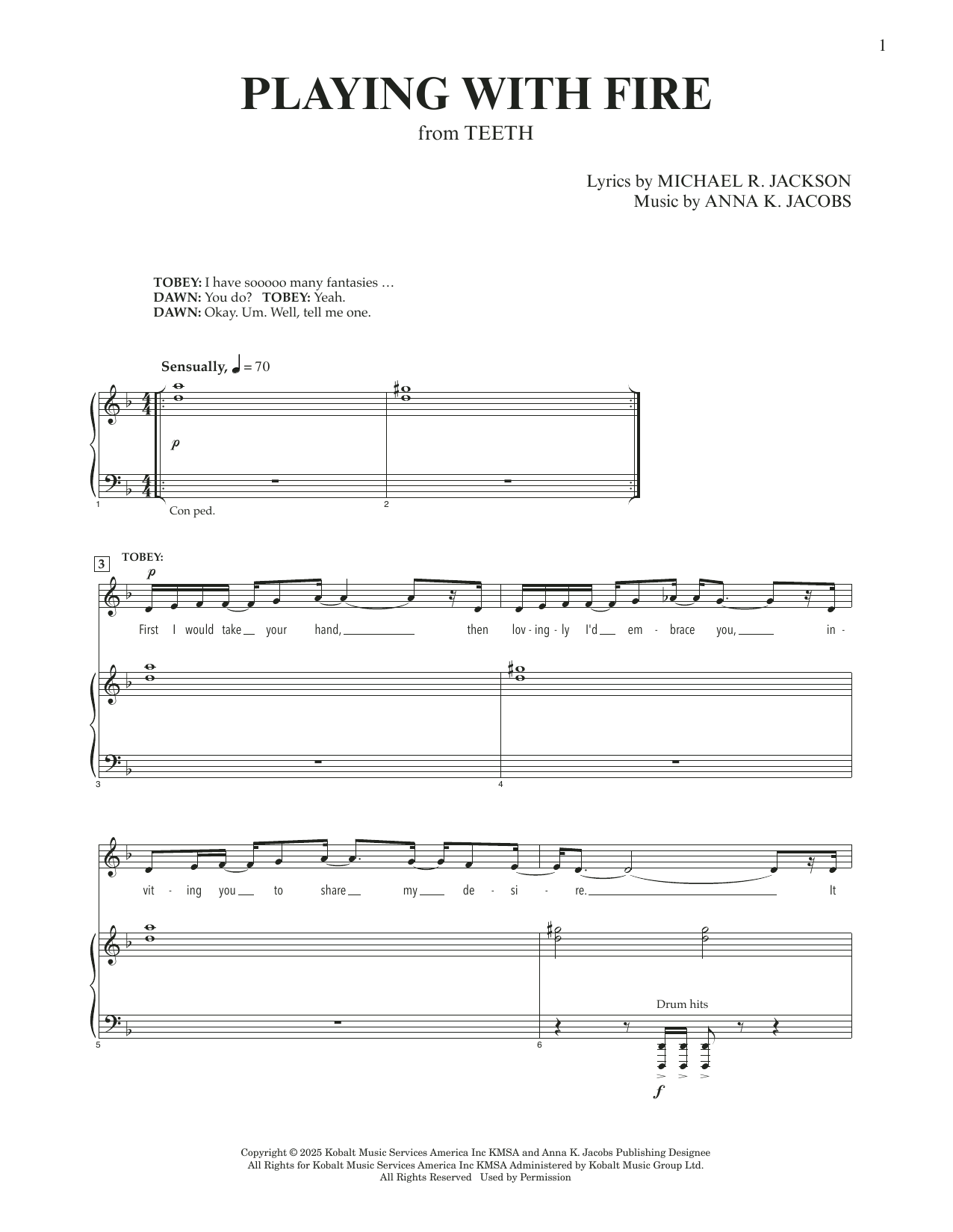 Anna K. Jacobs and Michael R. Jackson Playing With Fire (from Teeth) sheet music notes and chords arranged for Piano & Vocal