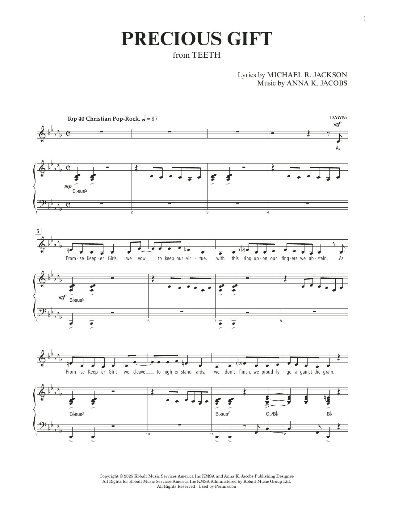Anna K. Jacobs and Michael R. Jackson Precious Gift (from Teeth) sheet music notes and chords arranged for Piano & Vocal