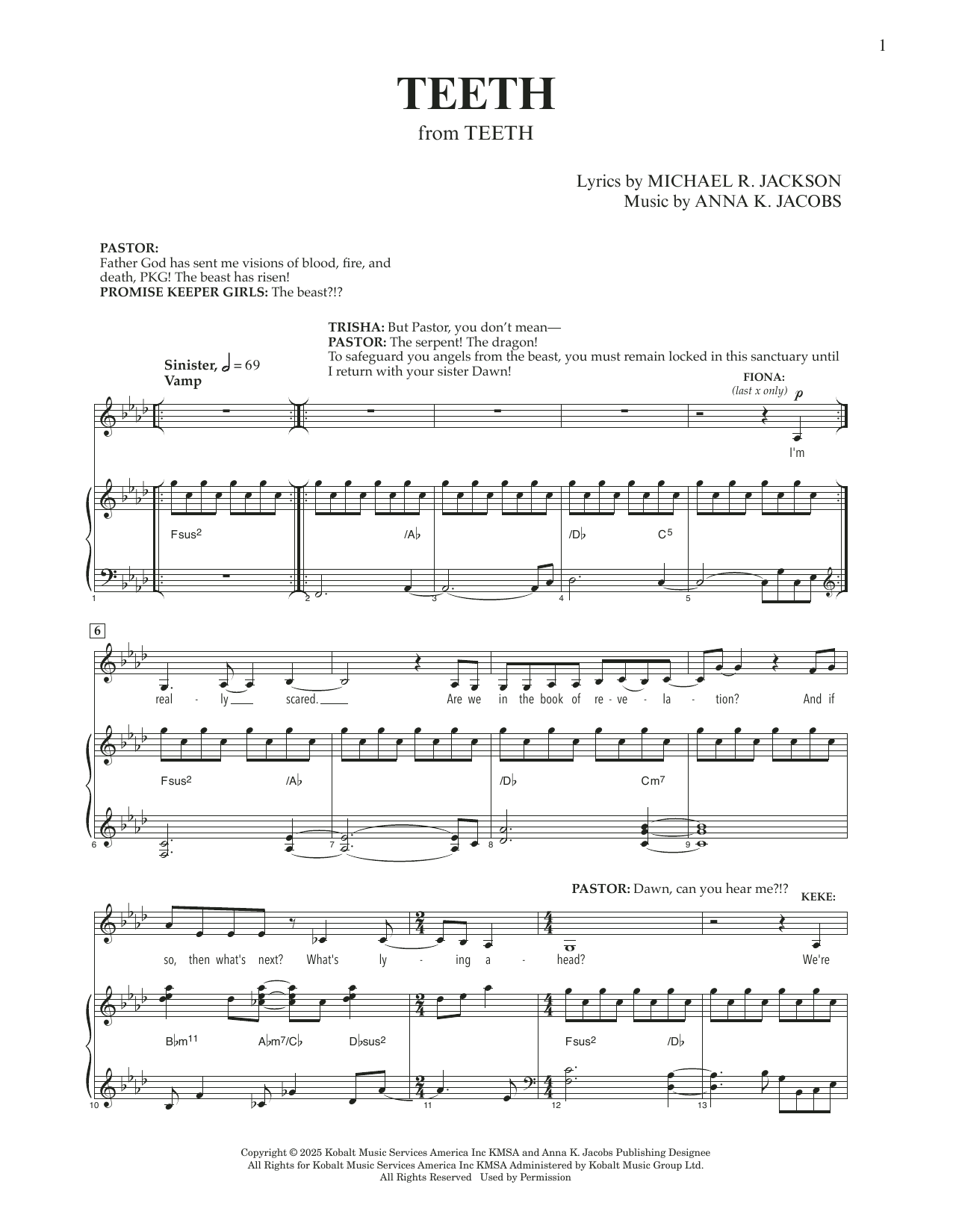 Anna K. Jacobs and Michael R. Jackson Teeth (from Teeth) sheet music notes and chords arranged for Piano & Vocal