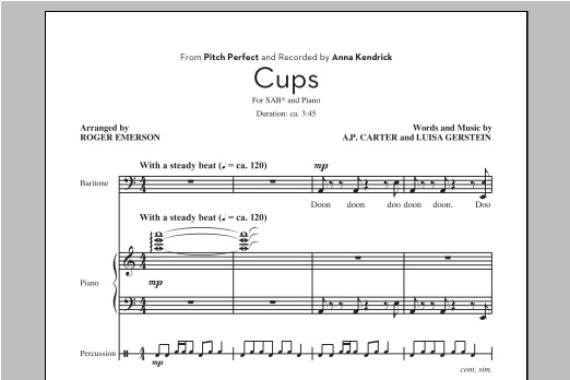 Anna Kendrick Cups (from Pitch Perfect) (arr. Roger Emerson) sheet music notes and chords arranged for SAB Choir
