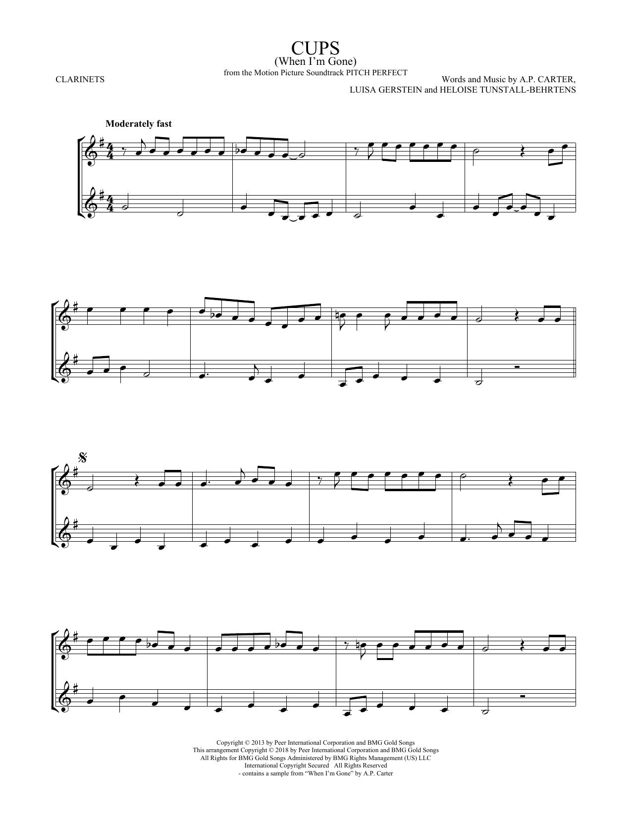 Anna Kendrick Cups (When I'm Gone) (from Pitch Perfect) sheet music notes and chords arranged for Violin Duet