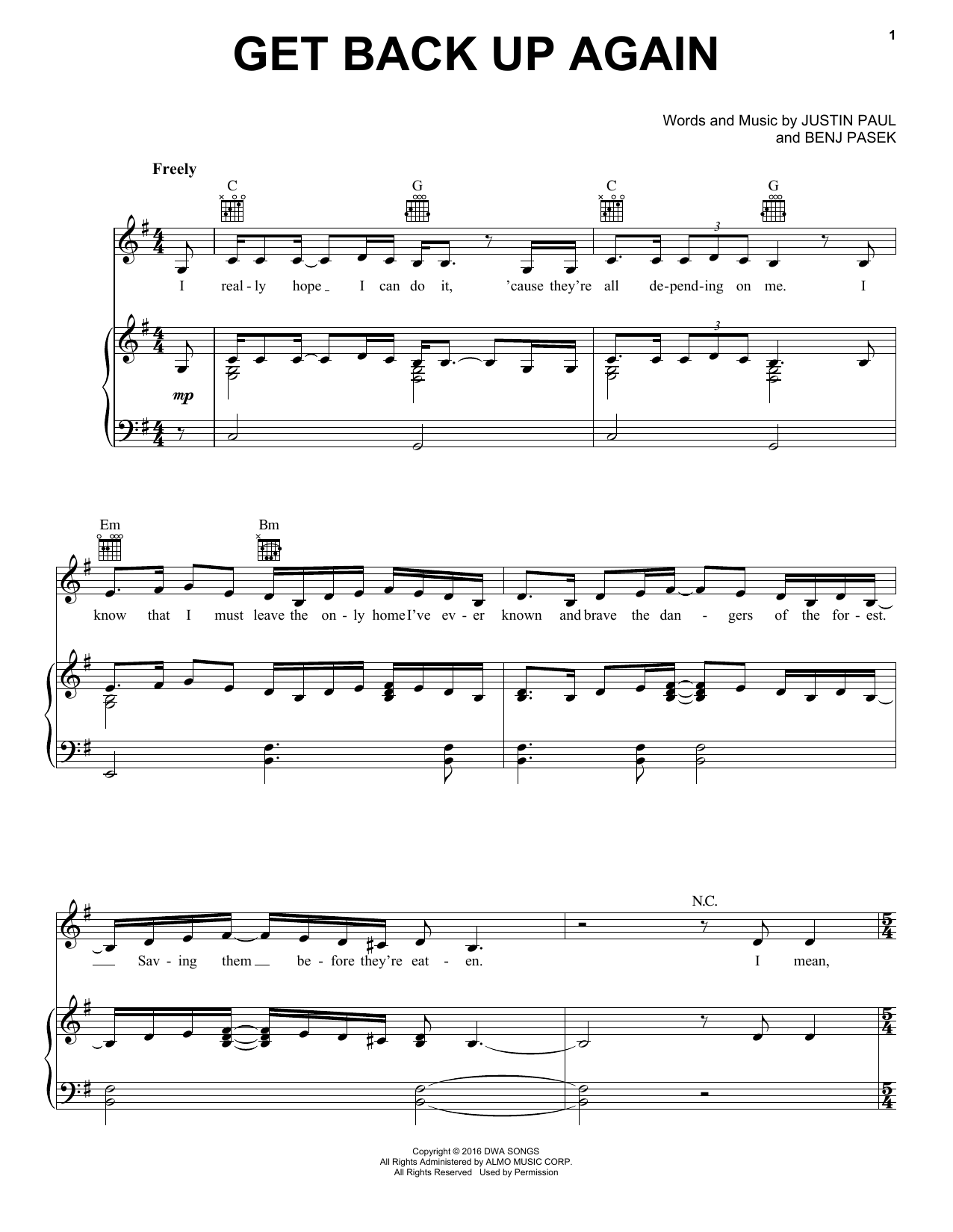 Anna Kendrick Get Back Up Again (from Trolls) sheet music notes and chords arranged for Piano, Vocal & Guitar Chords (Right-Hand Melody)