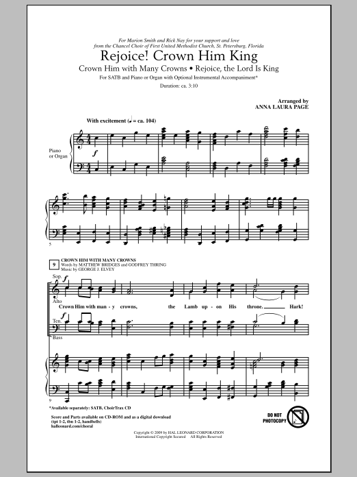 Anna Laura Page Rejoice! Crown Him King sheet music notes and chords arranged for SATB Choir