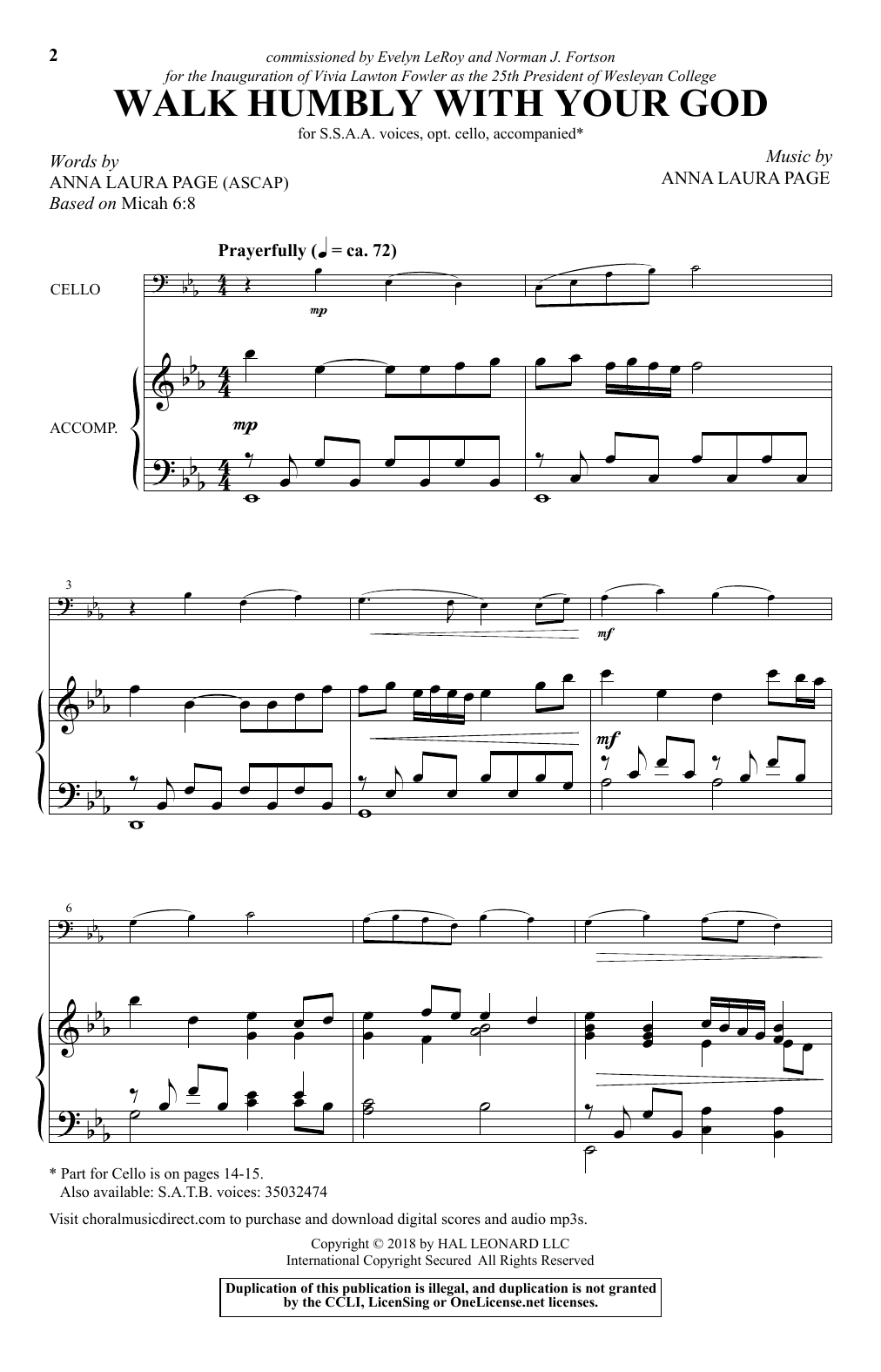 Anna Laura Page Walk Humbly With Your God sheet music notes and chords arranged for SATB Choir