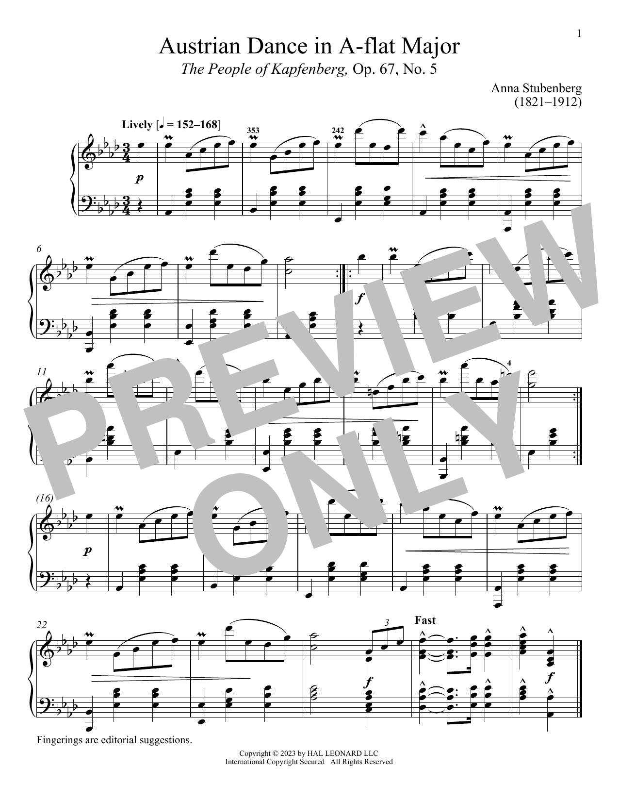 Anna Stubenberg Lebhaft sheet music notes and chords arranged for Piano Solo