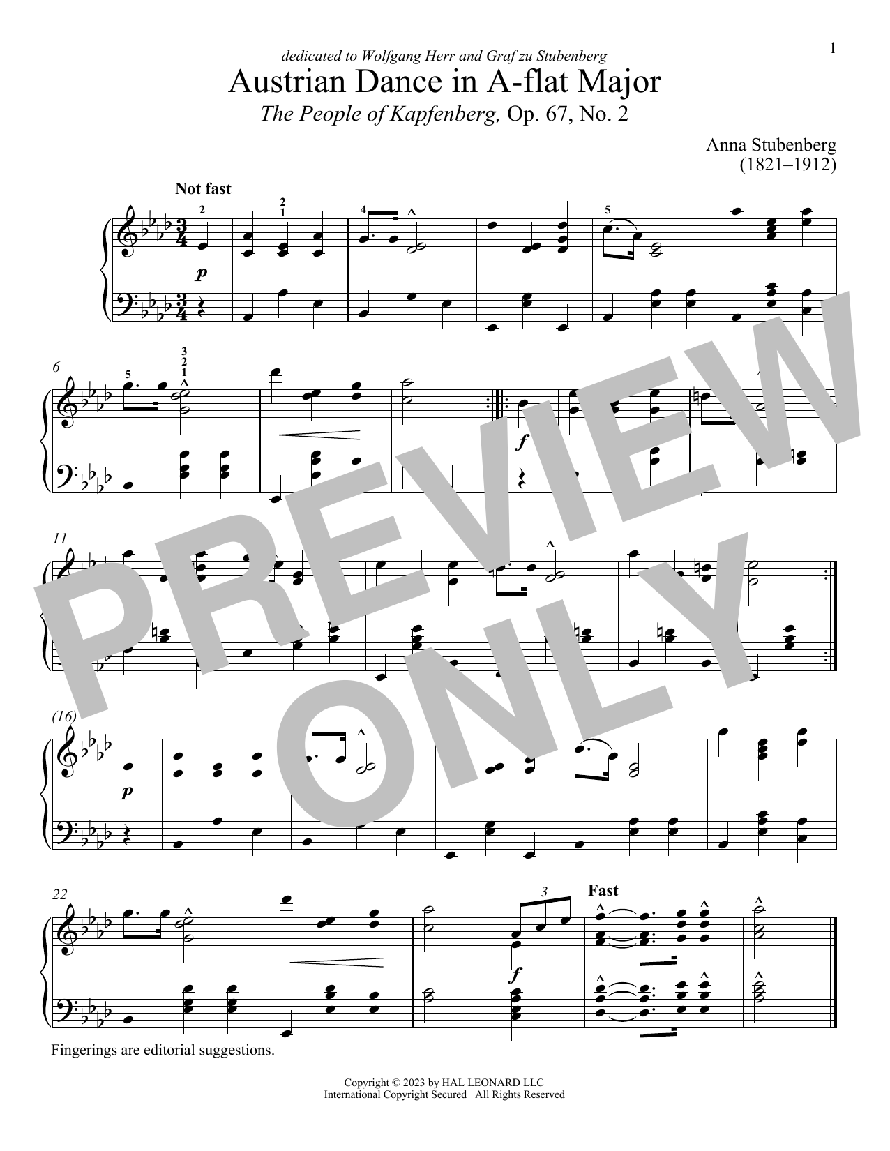 Anna Stubenberg Nicht schnell sheet music notes and chords arranged for Piano Solo