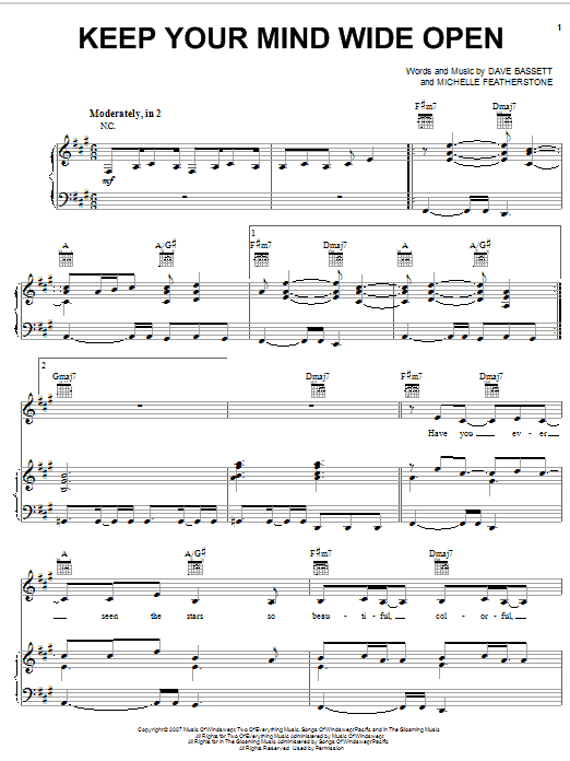 AnnaSophia Robb Keep Your Mind Wide Open sheet music notes and chords arranged for Piano, Vocal & Guitar Chords (Right-Hand Melody)
