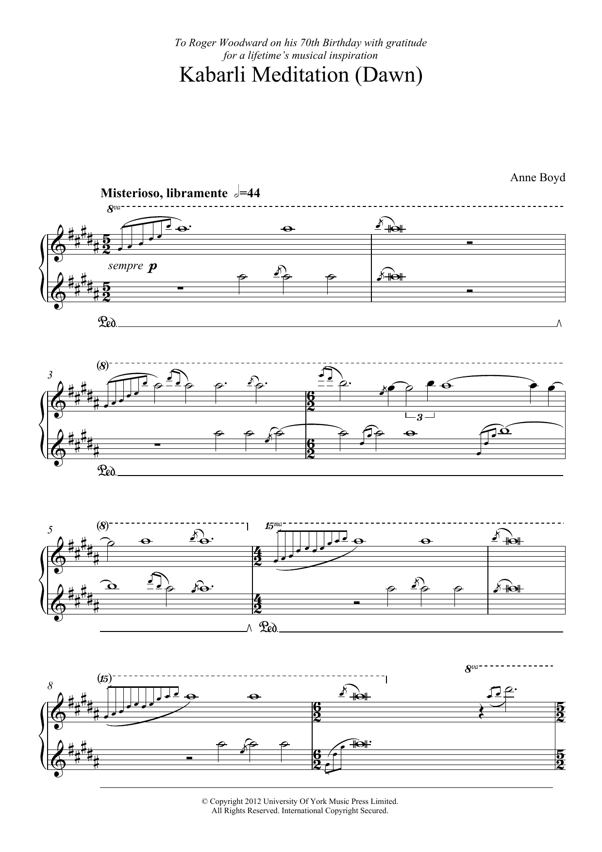 Anne Boyd Kabarli Meditation (Dawn) sheet music notes and chords arranged for Piano Solo