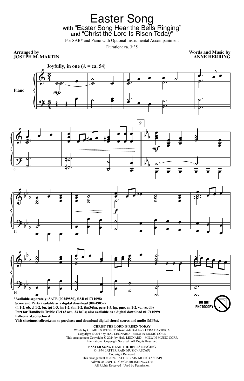 Anne Herring Easter Song Hear The Bells Ringing (arr. Joseph M. Martin) sheet music notes and chords arranged for SAB Choir